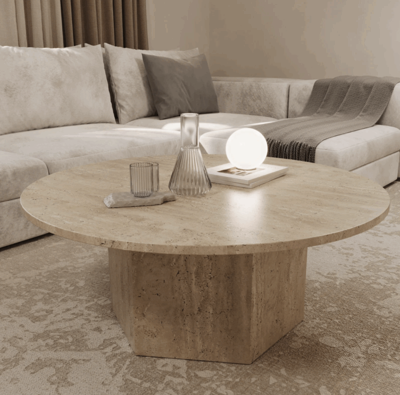 Caldera Travertine Round Coffee Table - Image 3