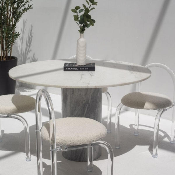 Cynthia White Marble Dining Table With Bianco Joya Base